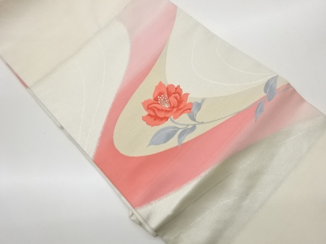 JAPANESE KIMONO / CURVED LINE / FLOWER PATTERN WEAVING NAGOYA OBI